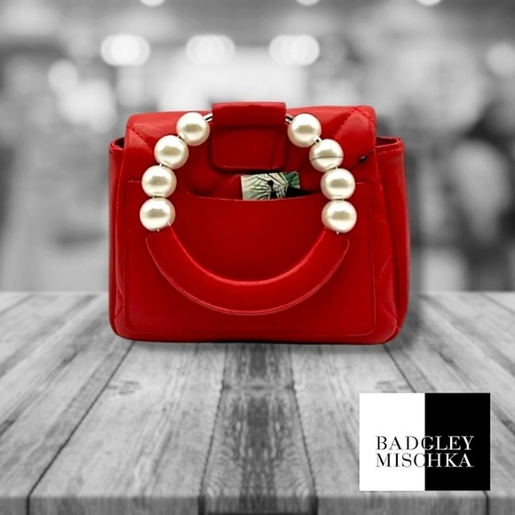 Badgley Mischka Clutch Bag w/ Pearl Handle Red NWT - Picture 2 of 10
